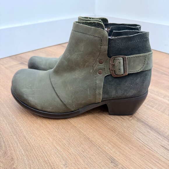 Fly London Mel Green Booties Leather Suede Buckle Detail Boho Earthy EU 37 - Picture 2 of 8